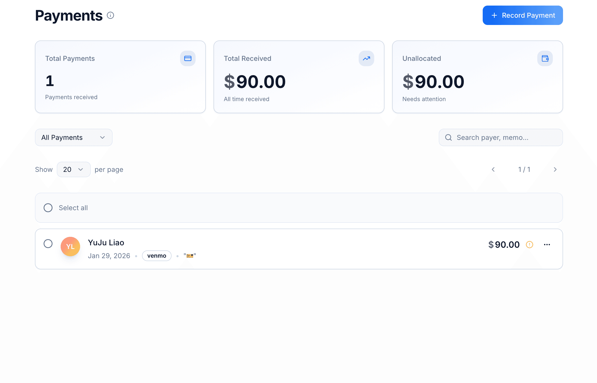 Payments screenshot